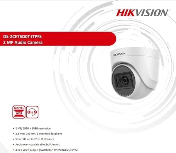 HikVision DS-2CE76D0T-EXIPF 2 MP Indoor Fixed Turret Camera - Image 2